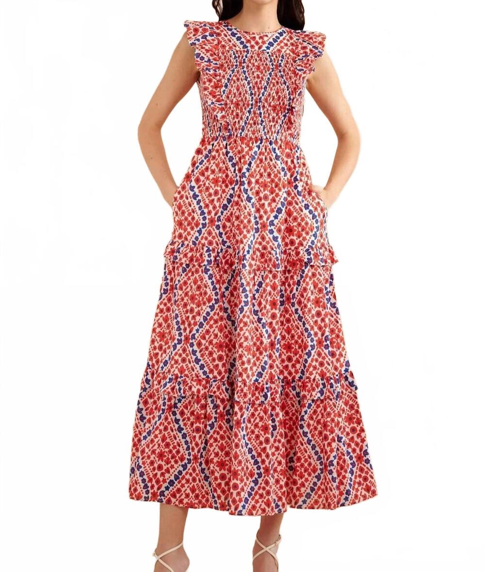 NEW BANJANAN iris midi dress in athena heart poppy
